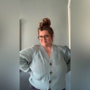 Pale Blue “A New Day” Cardigan; size XXL